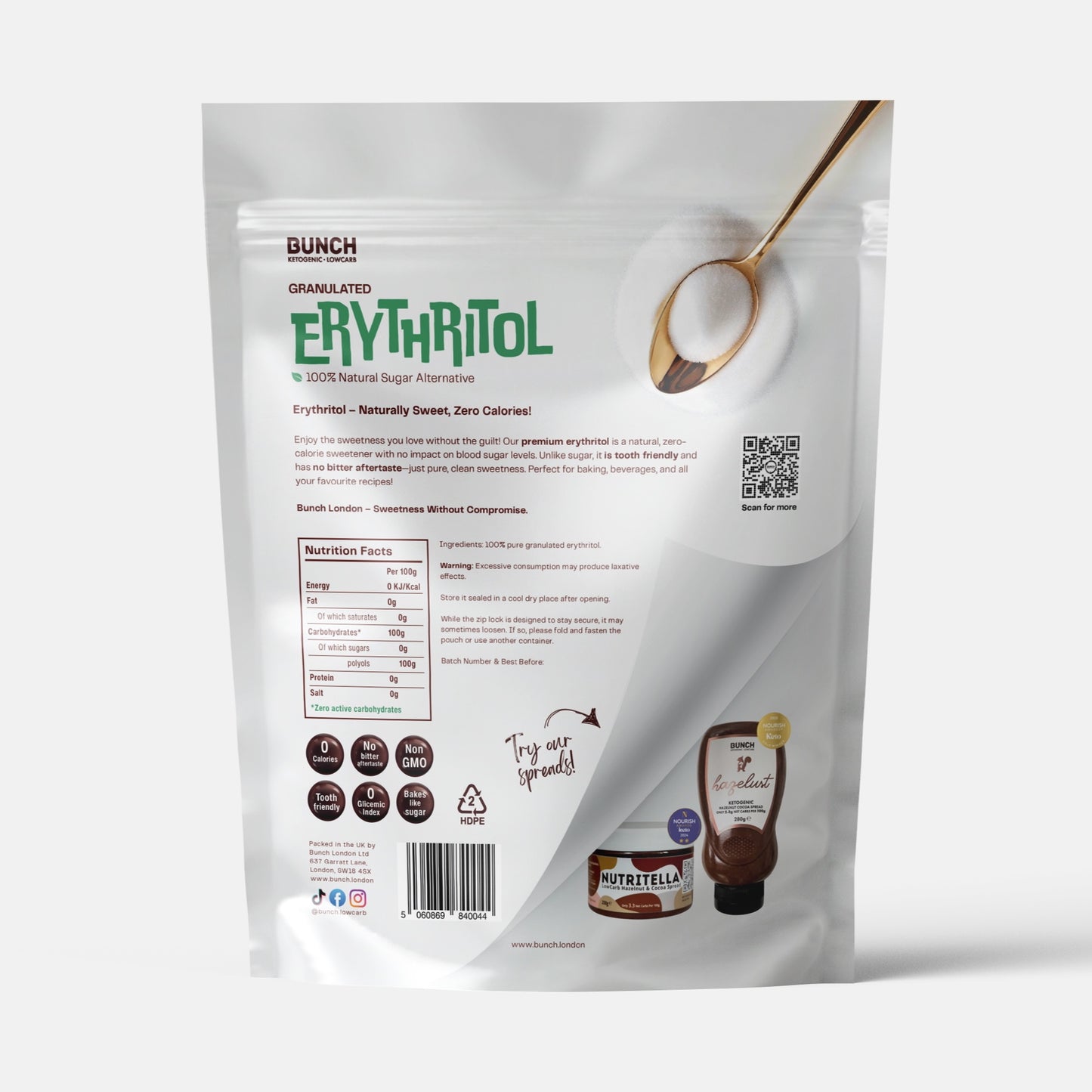 Bunch London’s Erythritol – 100% Natural Sugar Alternative - 1kg Granulated